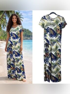 Vintage Hilo Hattie Maxi Dress XS Beachy Tropical Made in Hawaii Long Floral